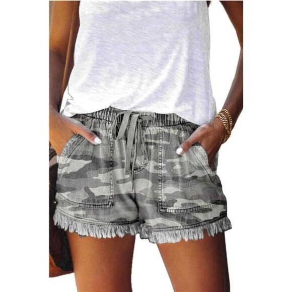 Womens Lightweight Shorts Casual A17-camo Gy - Picture 1 of 4